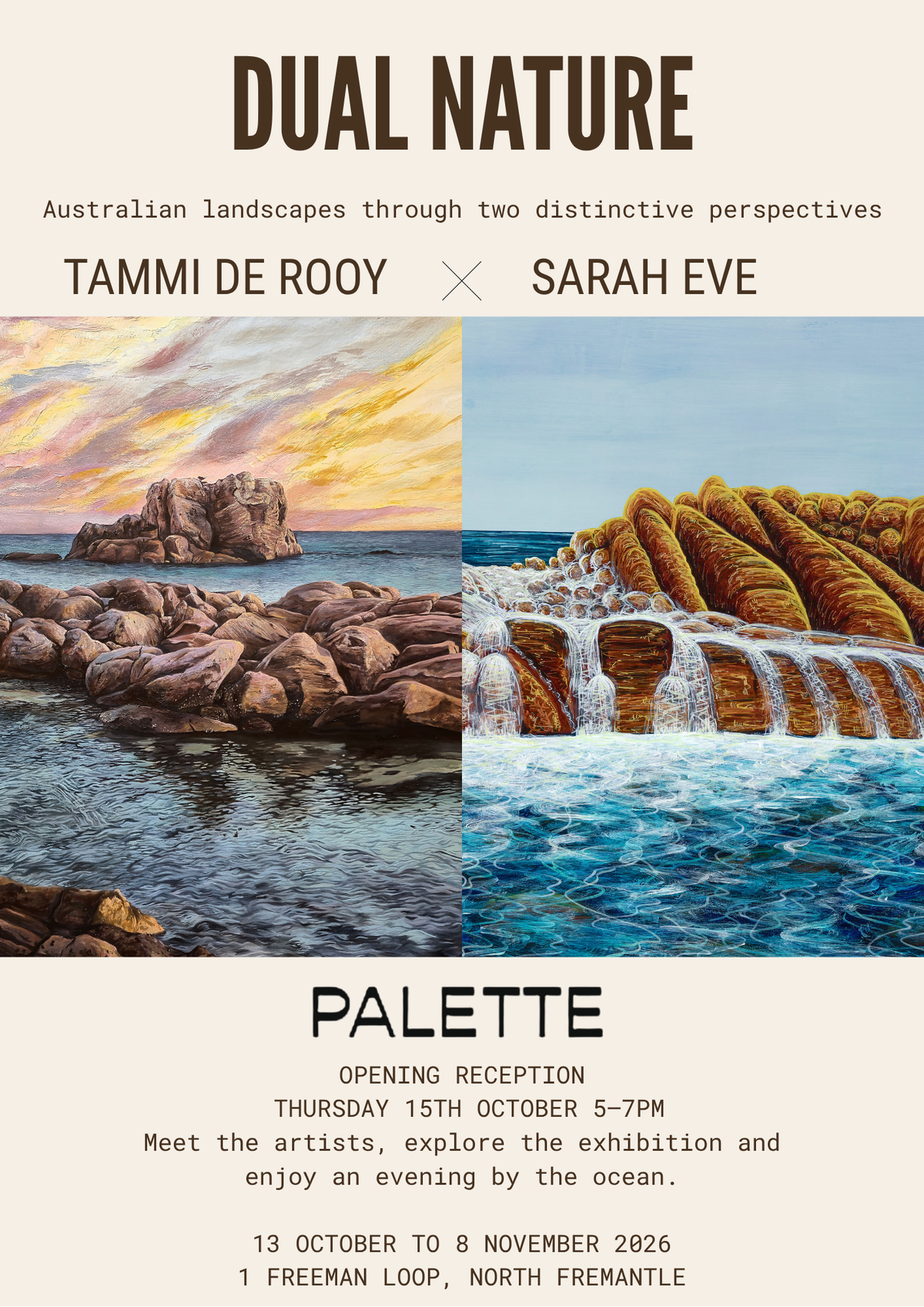Free Opening Event 15 October 5-7pm- Dual Nature Sarah Eve and Tammi de Rooy